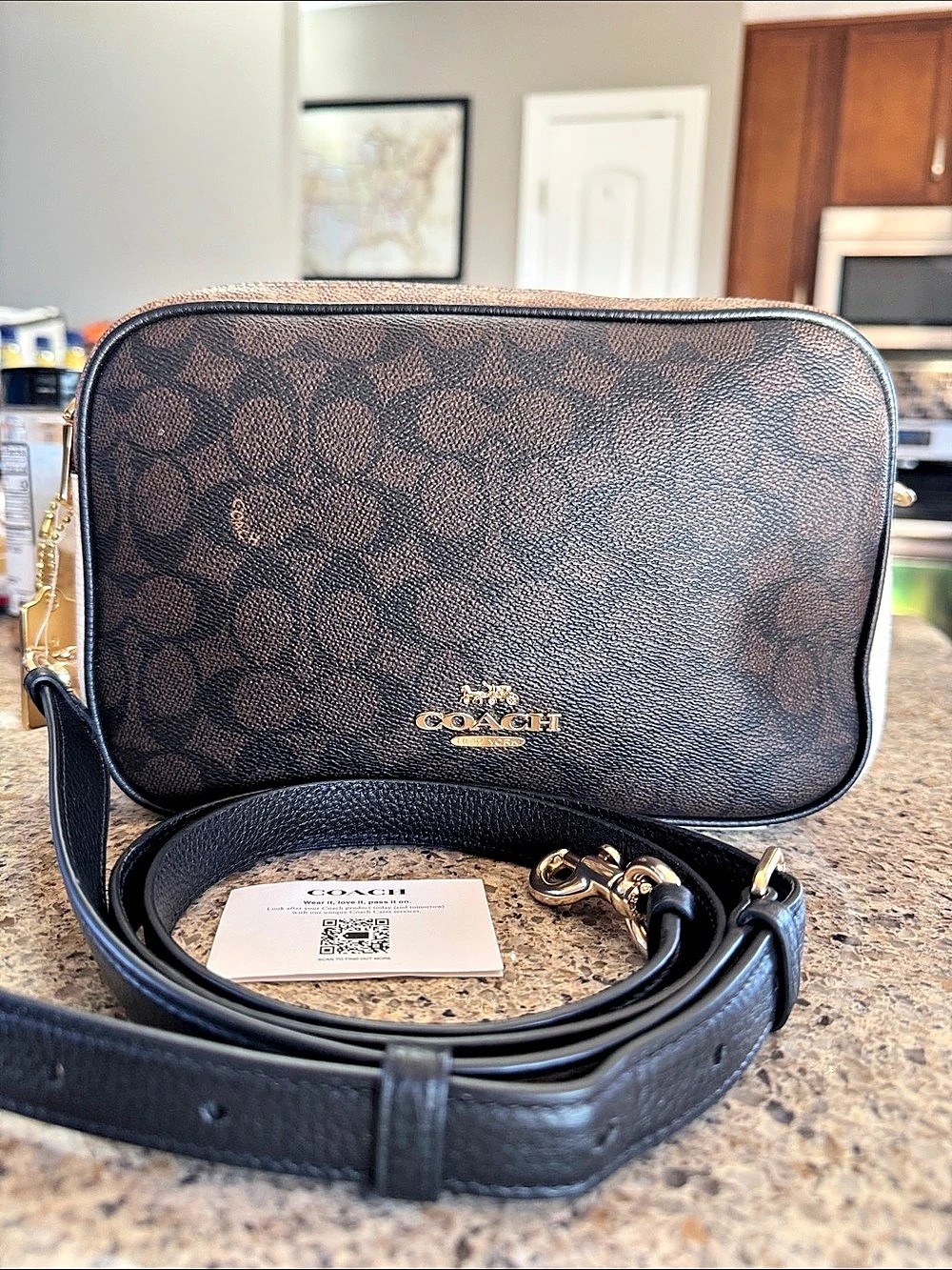 Coach Jamie Camera Bag in Signature Canvas Brown & White Crossbody Bag Like